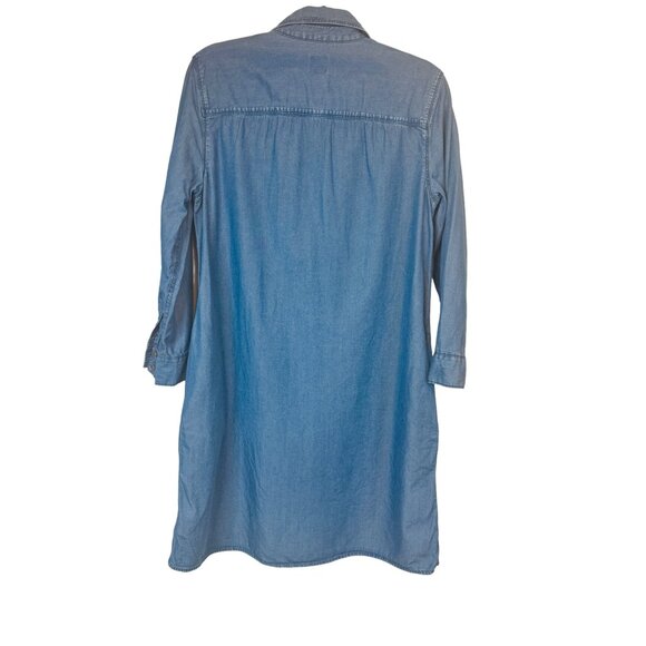 Gap Medium Denim Button-Up Dress Long Sleeve Viscose Blue - Picture 4 of 11
